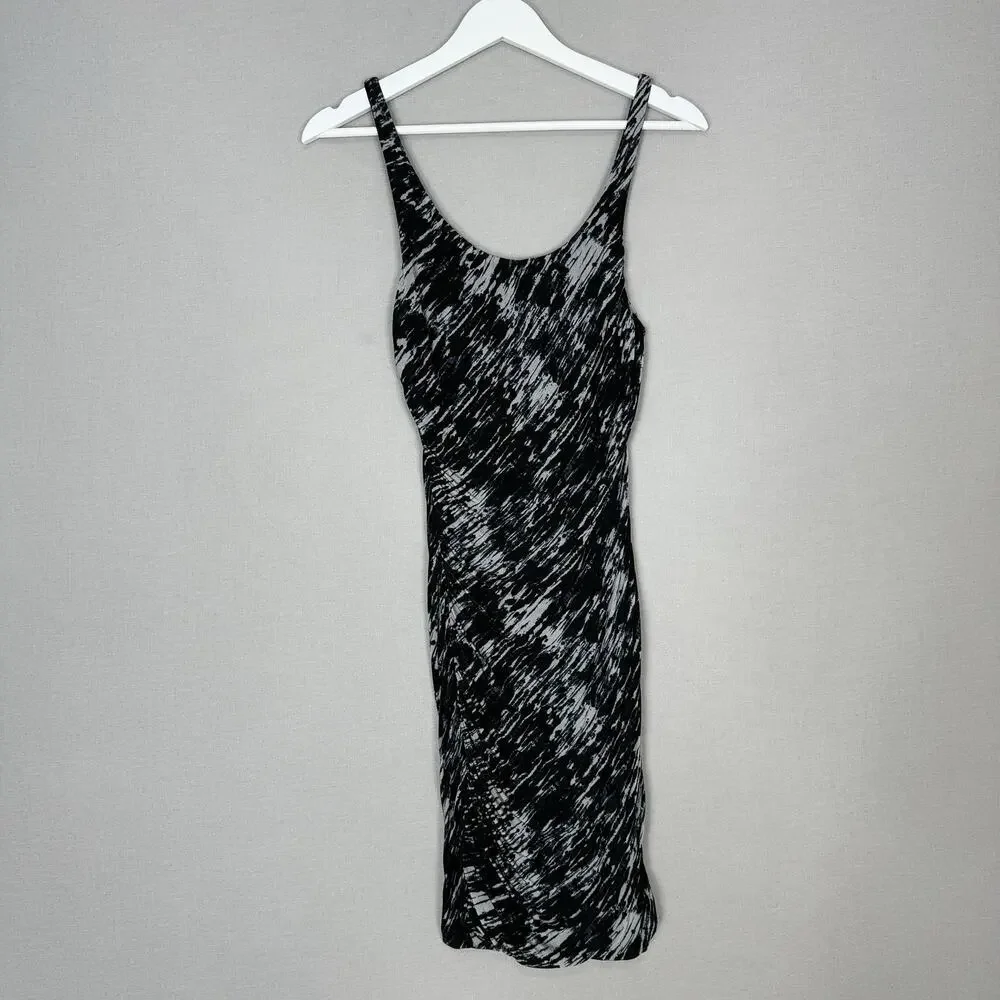 Theory‎ Womens Dress P Black Etta Storm Cloud Print Bodycon Ruched Mesh Y2K Goth